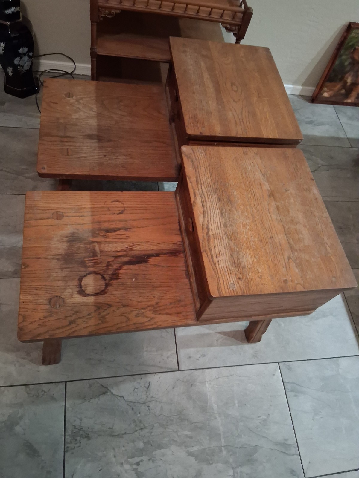 vintage solid oak step end tables, the rustic Ranch Oak furniture by A. Brandt.K