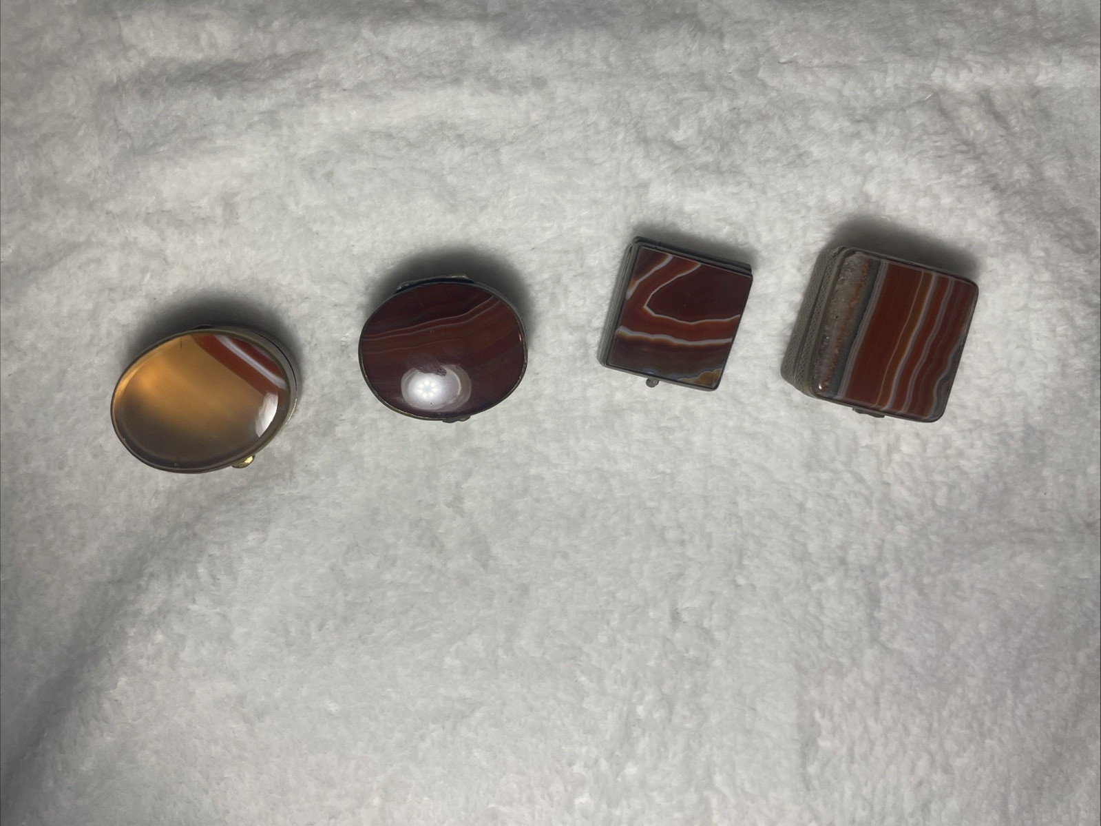 Vintage Agate Pill Box Snuff Trinket Case Antique Banded Stone - Sold Separately