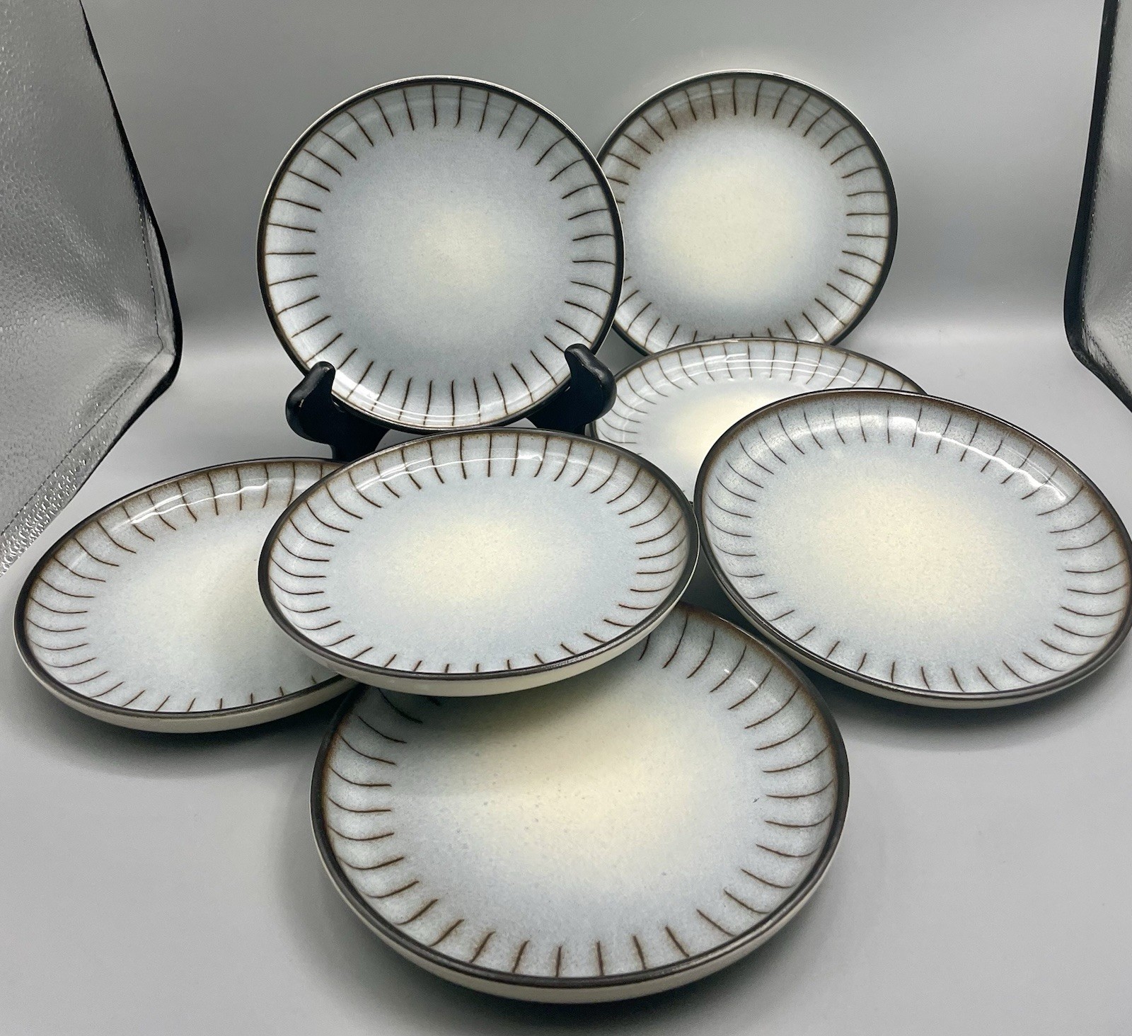 Vintage Denby Langley 6-5/8” Bread Dessert Plates - Set of 7 England Stoneware