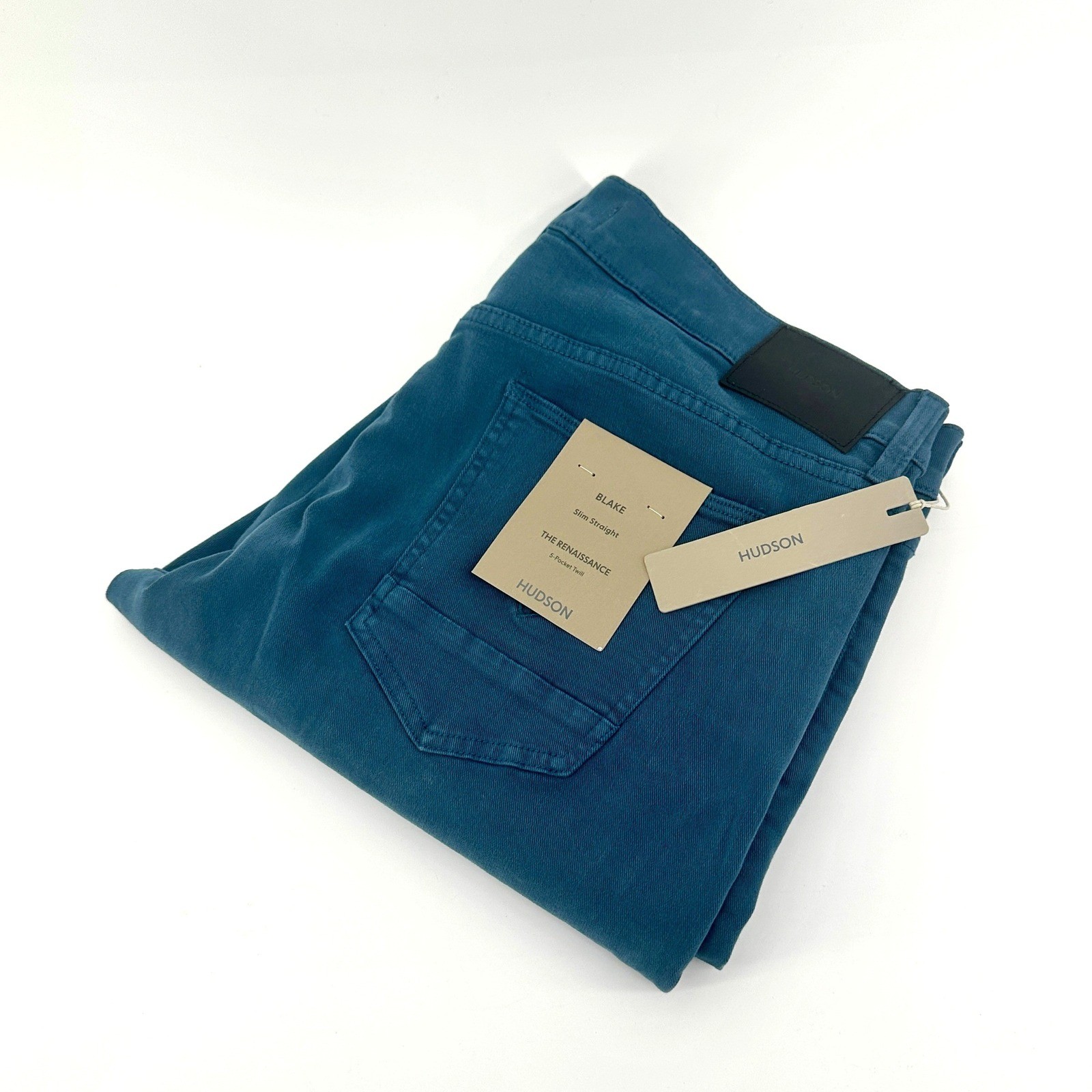 Hudson Blake Jeans Mens 36 Teal Blue Solid Slim Straight 5 Pocket Twill NWT
