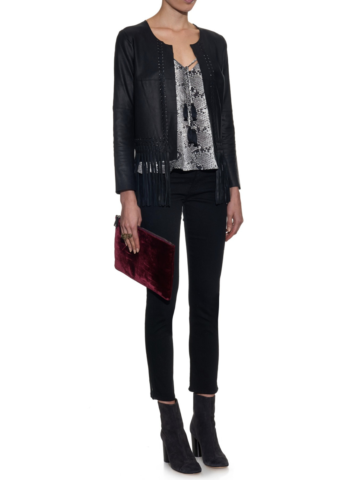 ELIZABETH and JAMES Black Leather Fringe Lightweight Garvin Jacket S NEW