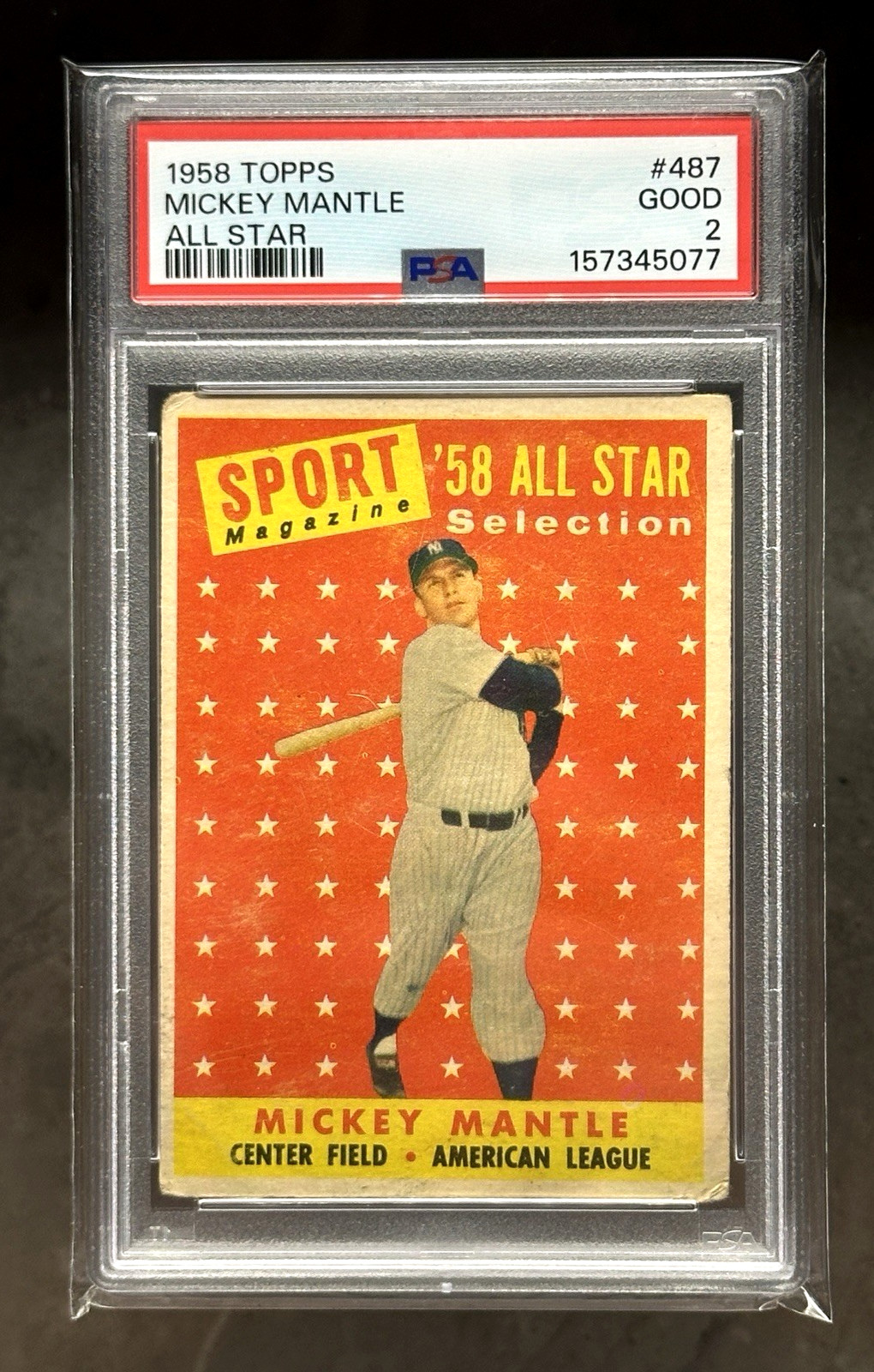 1958 Topps Mickey Mantle All Star #487 PSA 2 Good