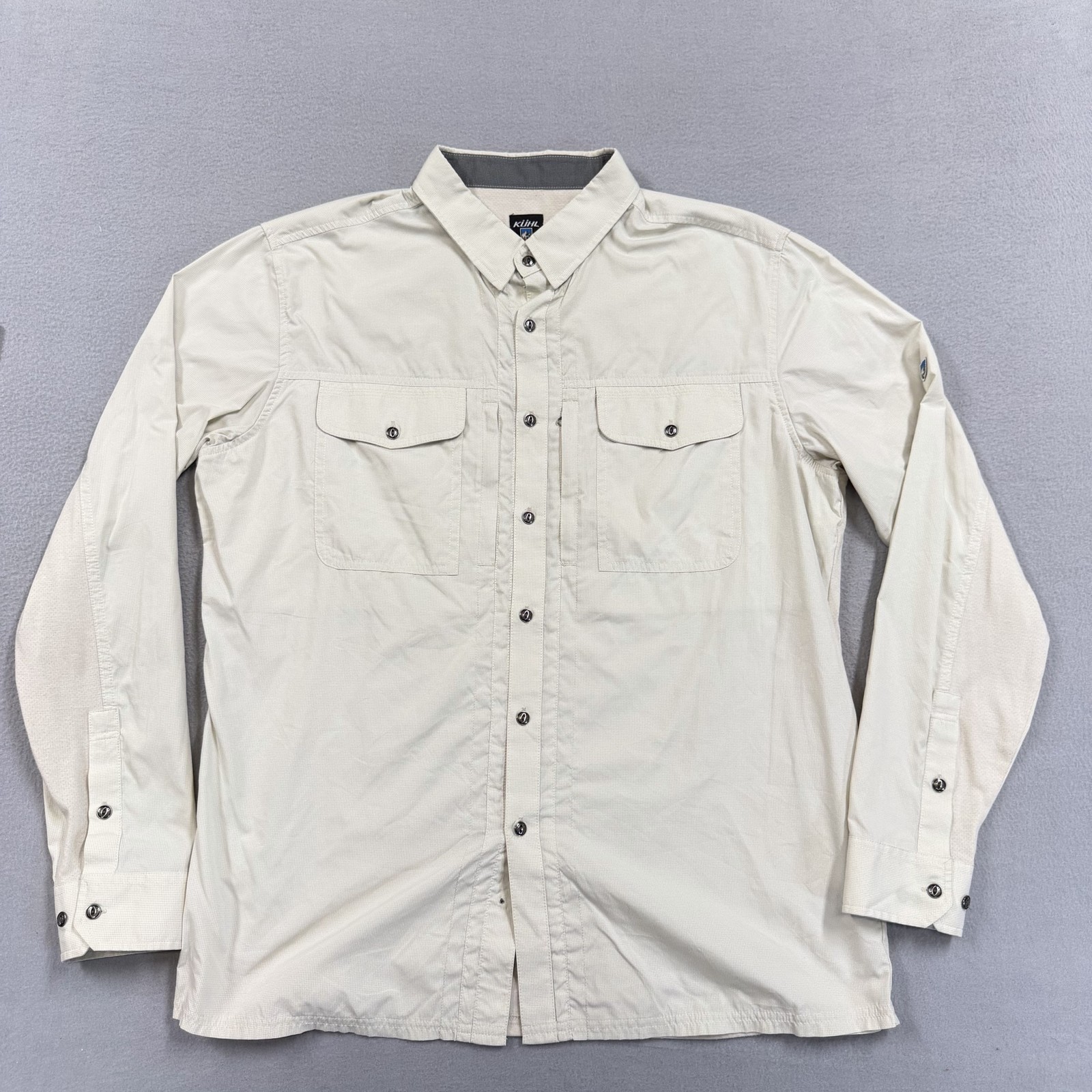 Kuhl Shirt Mens Large White Solid Long Sleeve Button Hiking Outdoor Casual