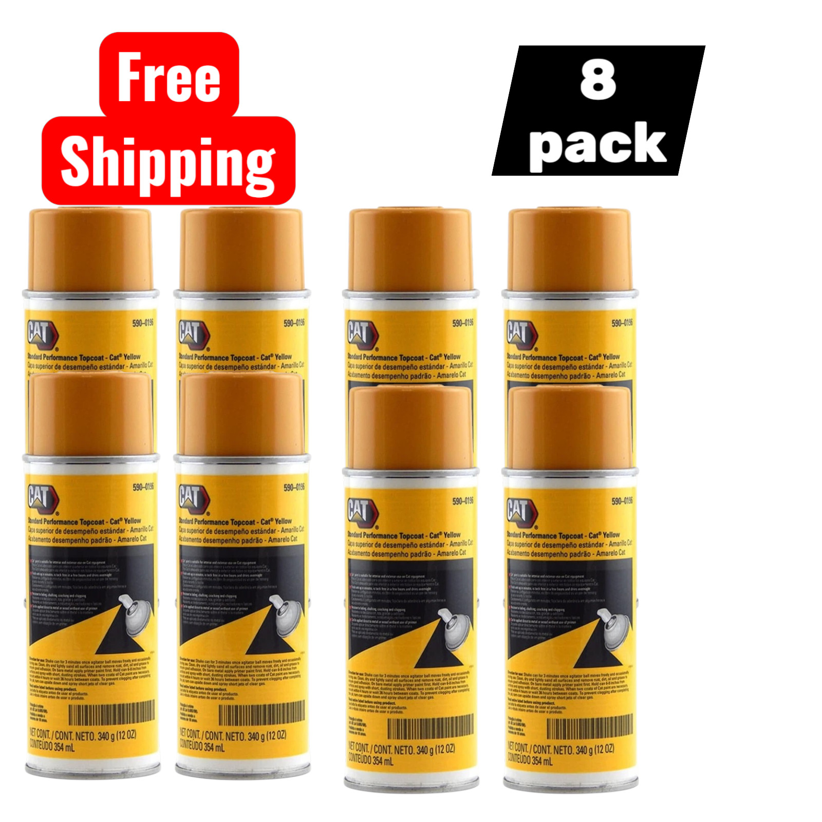 590-0196 OEM Caterpillar Yellow Aerosol Paint 8 Pack 458-9587 4C4200