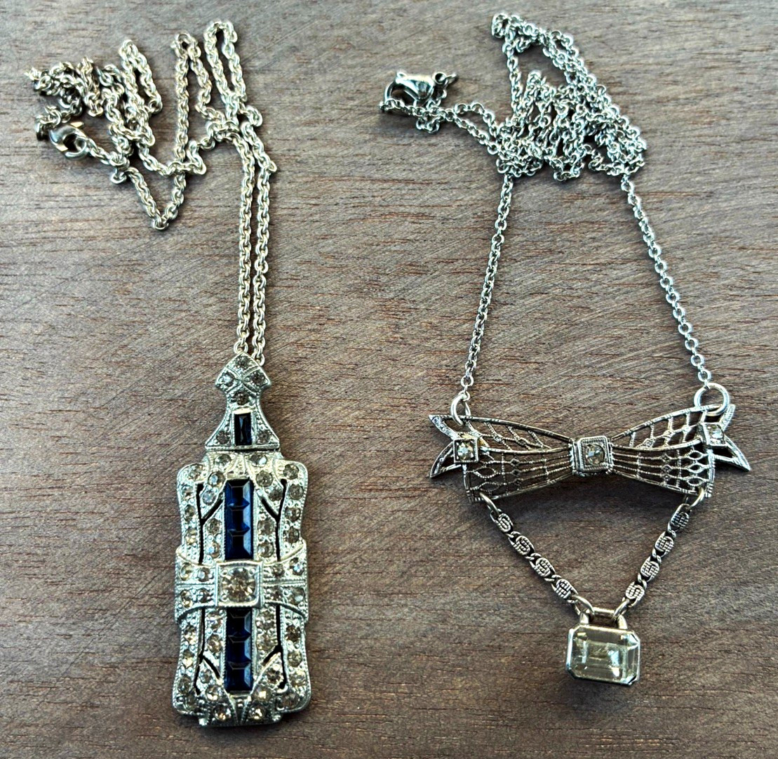 Antique art deco lot of 2 necklaces Sterling and silver plated fillagree Antique art deco lot of 2 necklaces Sterling and silver plated fillagree
