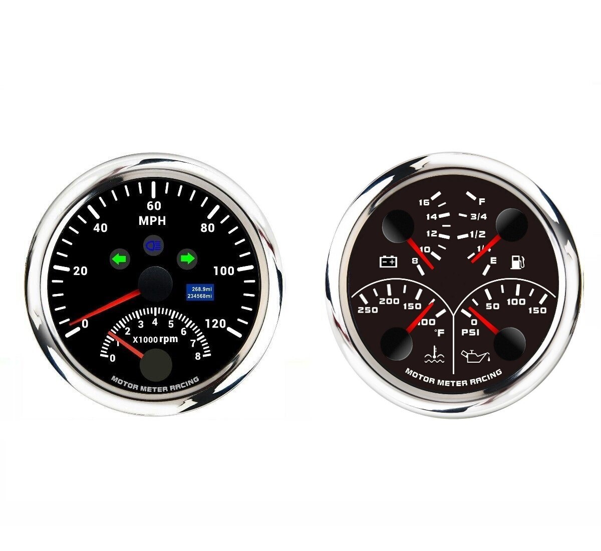 W PRO 85mm 2 Gauge Set GPS Speedometer Tachometer 120 MPH 4 IN 1 Multi-Function