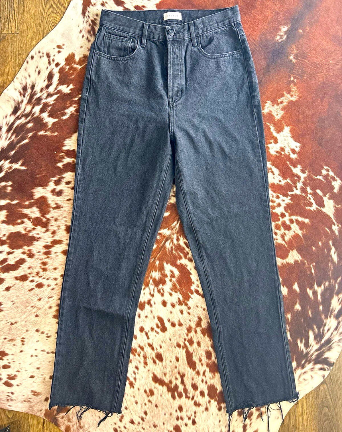 PacSun Women\'s Washed Black Dad Jeans 28 Mid Rise 5-Pocket Frayed Hem