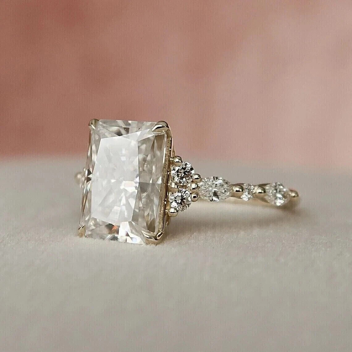 2.22Ct Radiant Cut Lab Created Solitaire Engagement Ring 14K Yellow Gold Plated