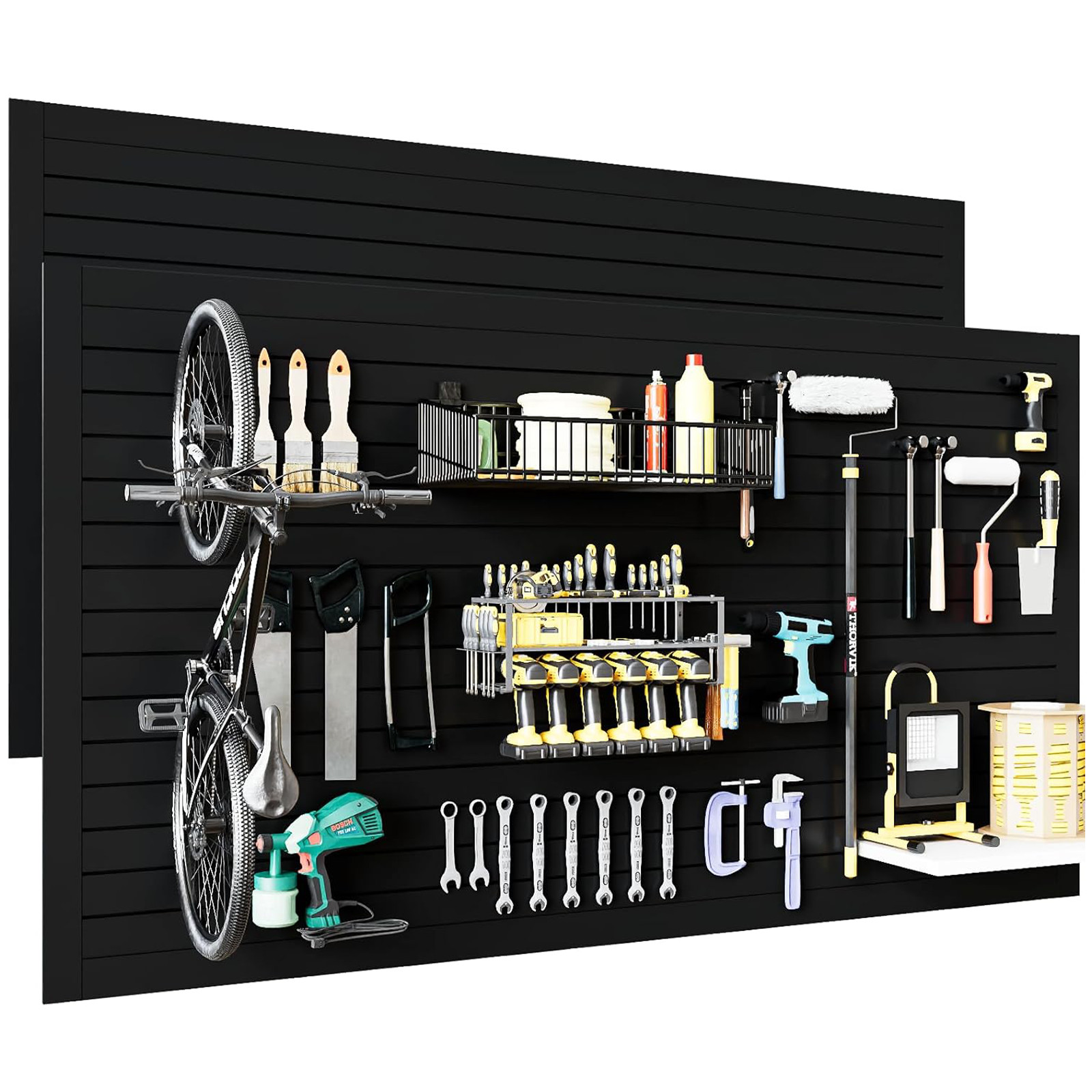 2Pcs 4 x 8ft Garage Slat Wall Panels Heavy PVC Wall Organizer with 12 Hooks
