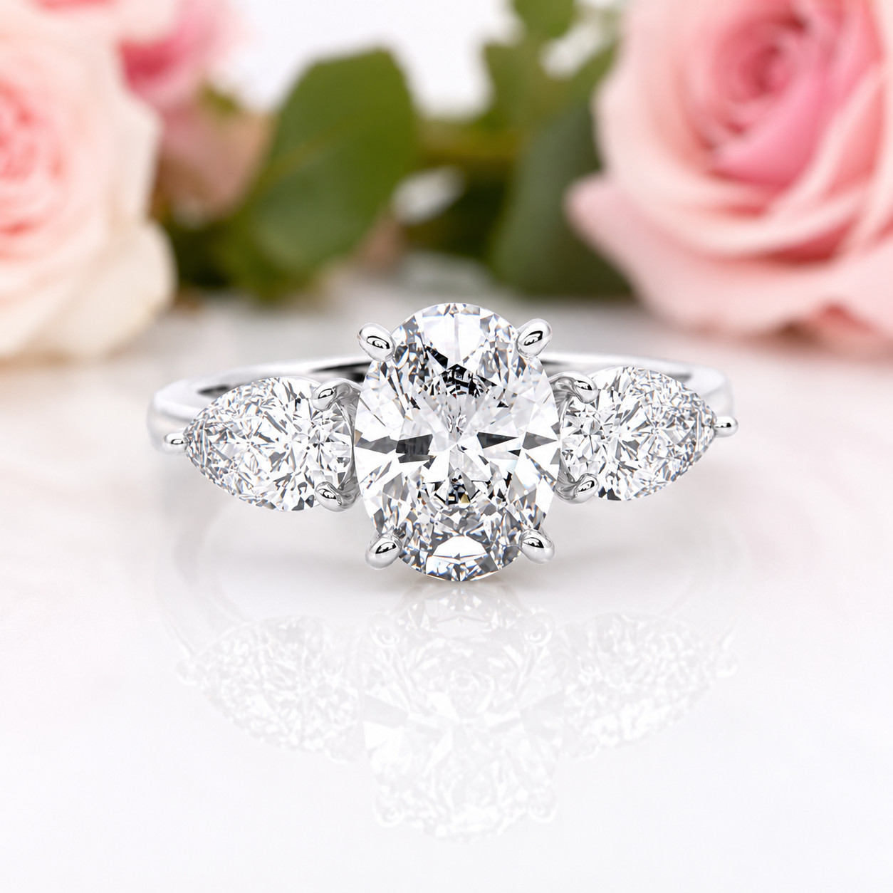 Oval Cut Moissanite Three Stone Sterling Silver Solitaire Ring Christmas Gift