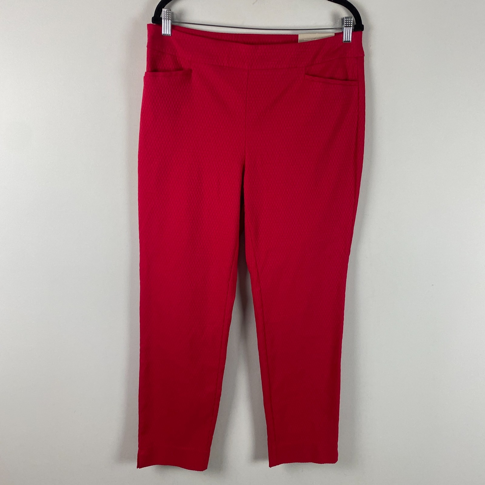 Chicos So Slimming Brigitte Textured Ankle Pants Size 2 US 12 L Cherry Red