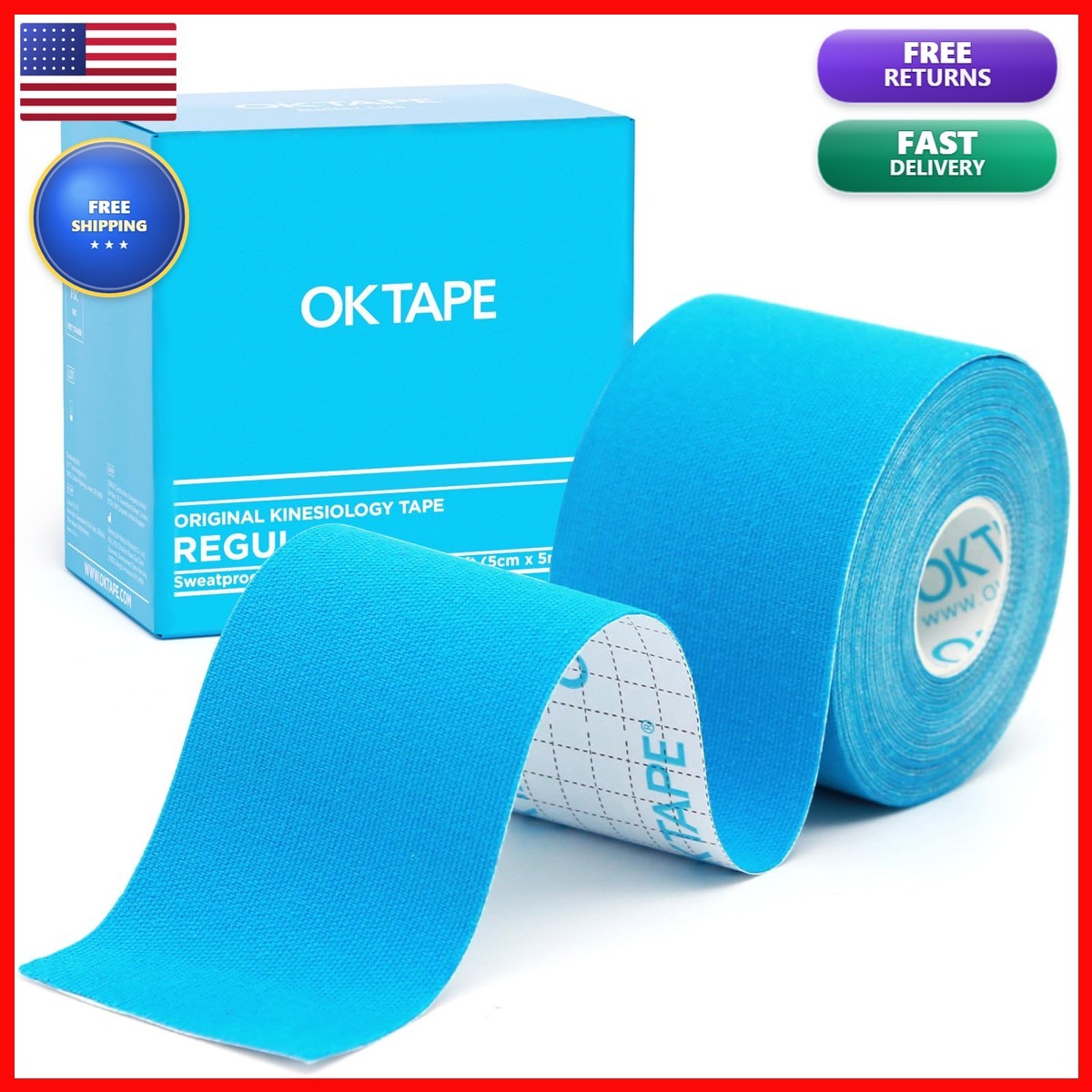 OK TAPE Kinesiology Tape, Regular Original Cotton Elastic Athletic - Light Blue OK TAPE Kinesiology Tape, Regular Original Cotton Elastic Athletic - Light Blue