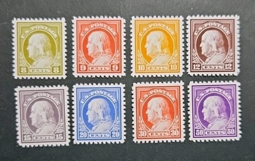 US Scott #414-421 1912-1914 8-50c Franklin Stamp Replica Collection US Scott #414-421 1912-1914 8-50c Franklin Stamp Replica Collection