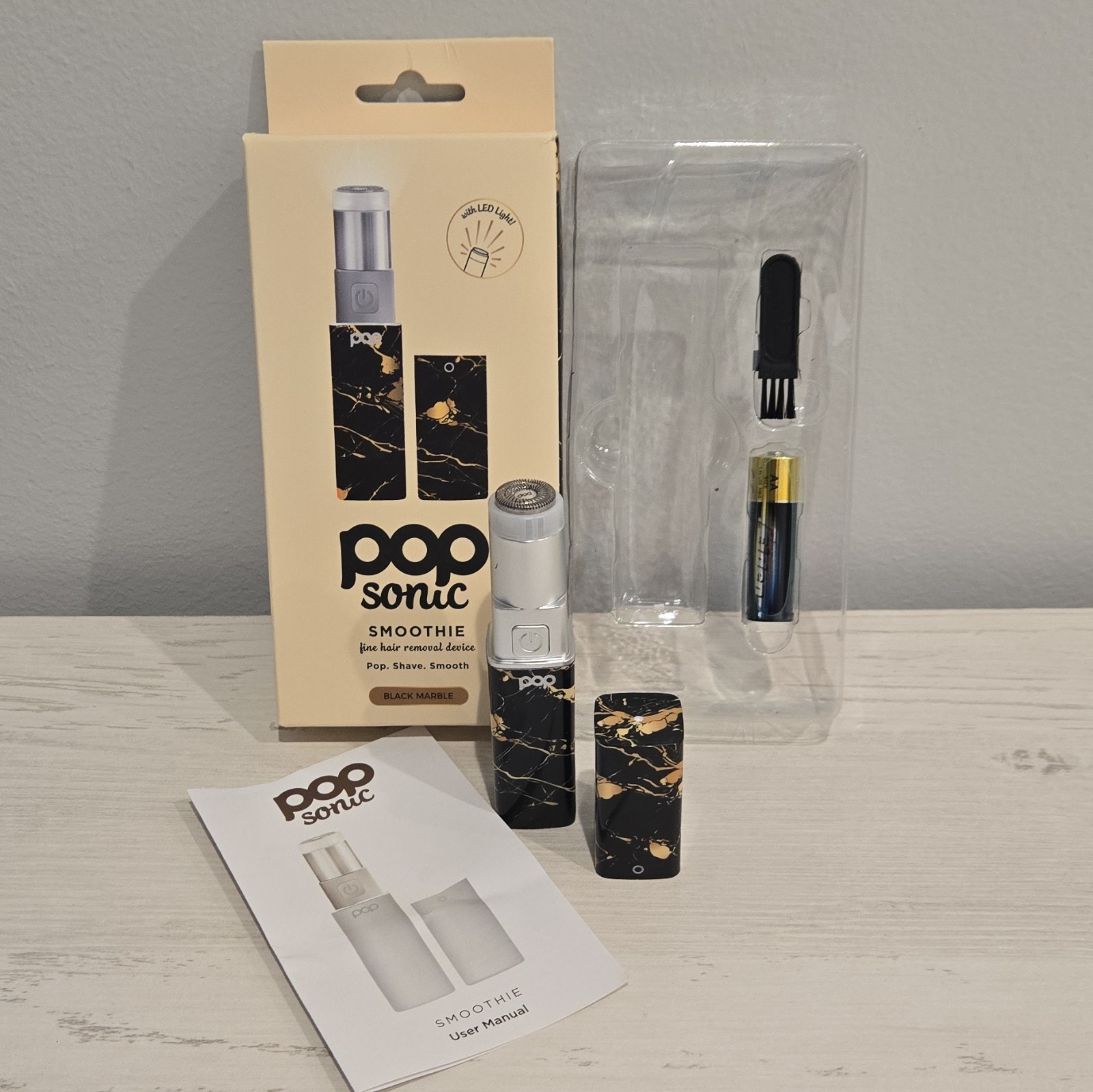 New Pop Sonic Set of 2 Smoothie Hair Trimmer Devices, Black Marble And Black