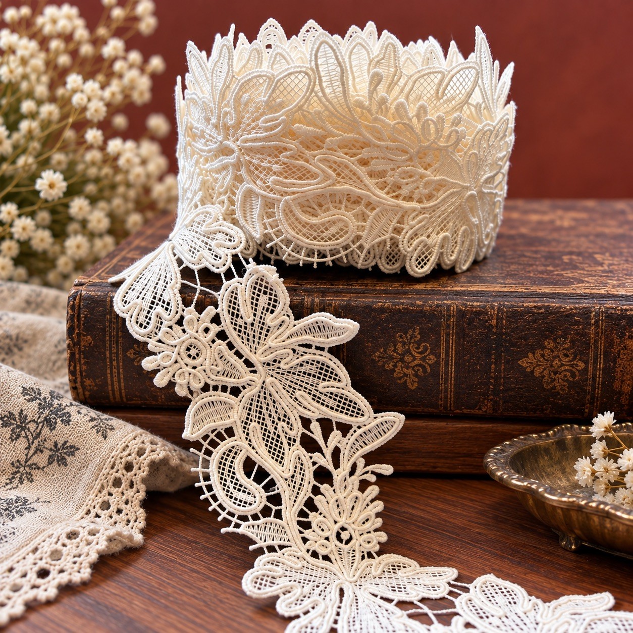 2 Inch White Floral Lace Trim, Elegant Embroidered Lace, Romantic Bridal Lace
