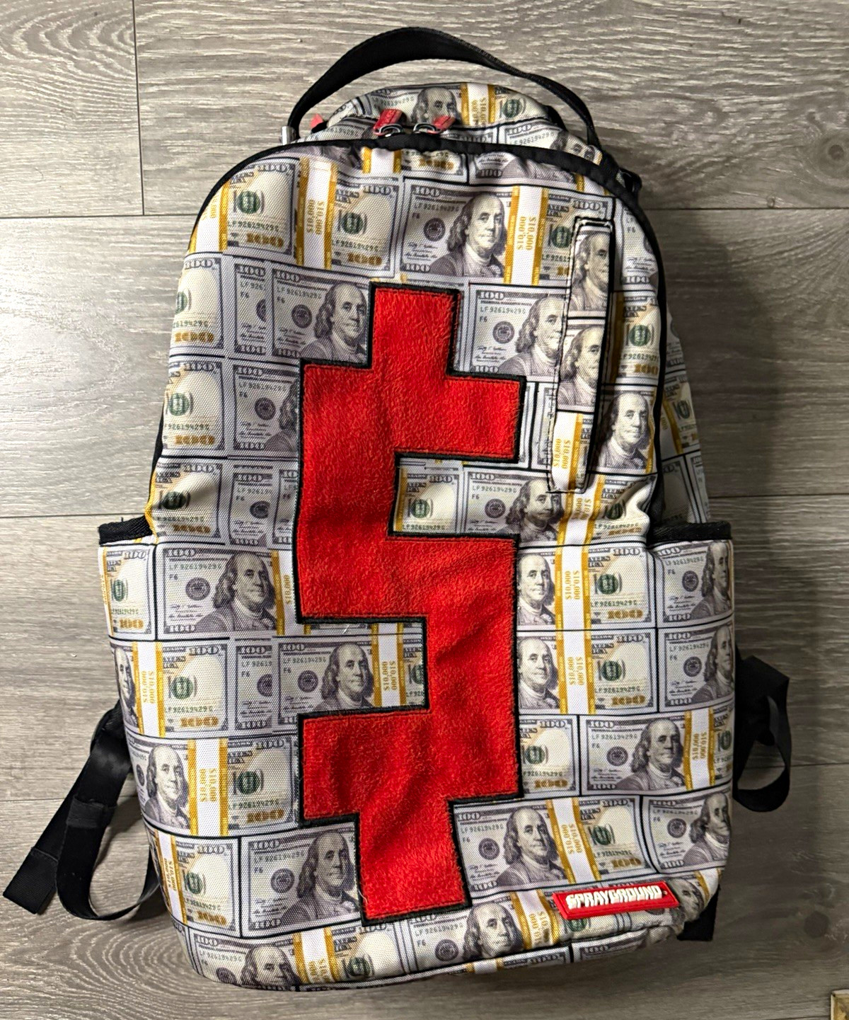 Sprayground Money Print Red Cross Backpack Multicolor Zip Large Unisex Sprayground Money Print Red Cross Backpack Multicolor Zip Large Unisex
