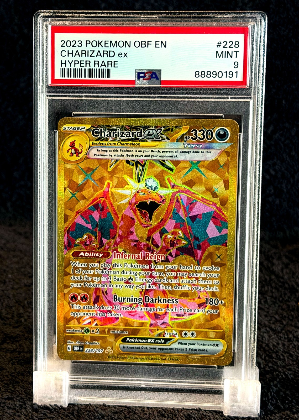 CHARIZARD EX HYPER RARE • PSA 9 MINT • 228/197 • OBSIDIAN FLAMES GOLD • POKÉMON