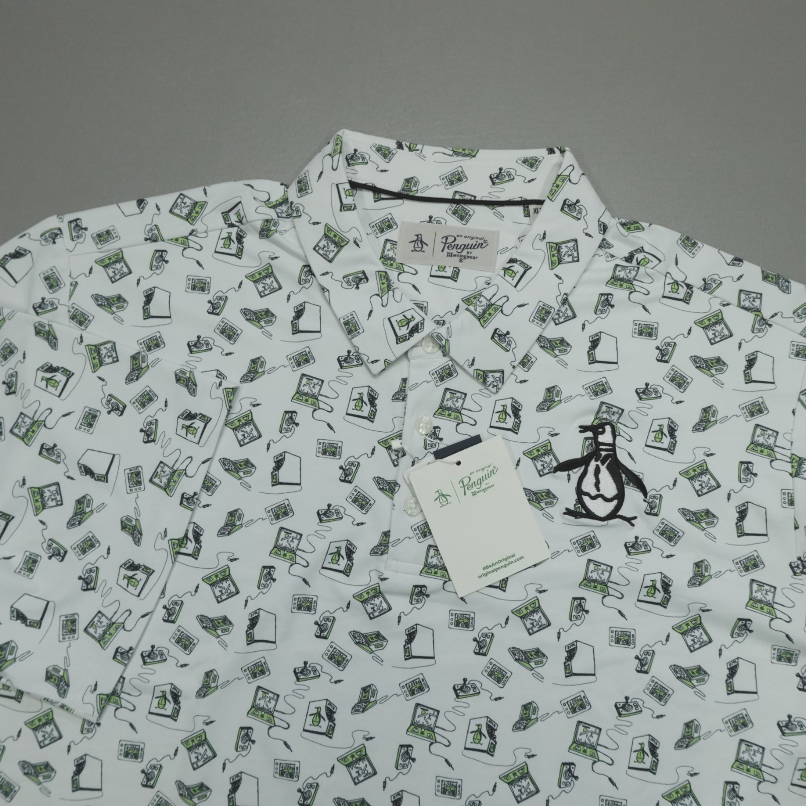 Original Penguin Retro Arcade Novelty Golf Polo Shirt Size XLT Classic Fit White