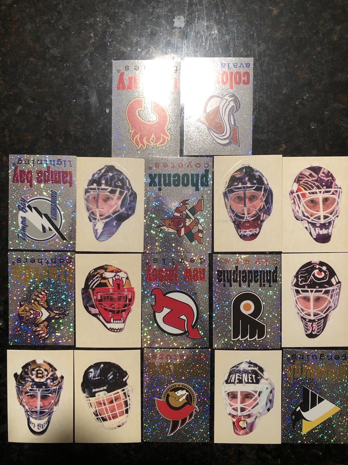 1998-99 Panini NHL Hockey Sticker TEAM LOGO FOIL GOALIE MASK U PICK COMPLETE SET