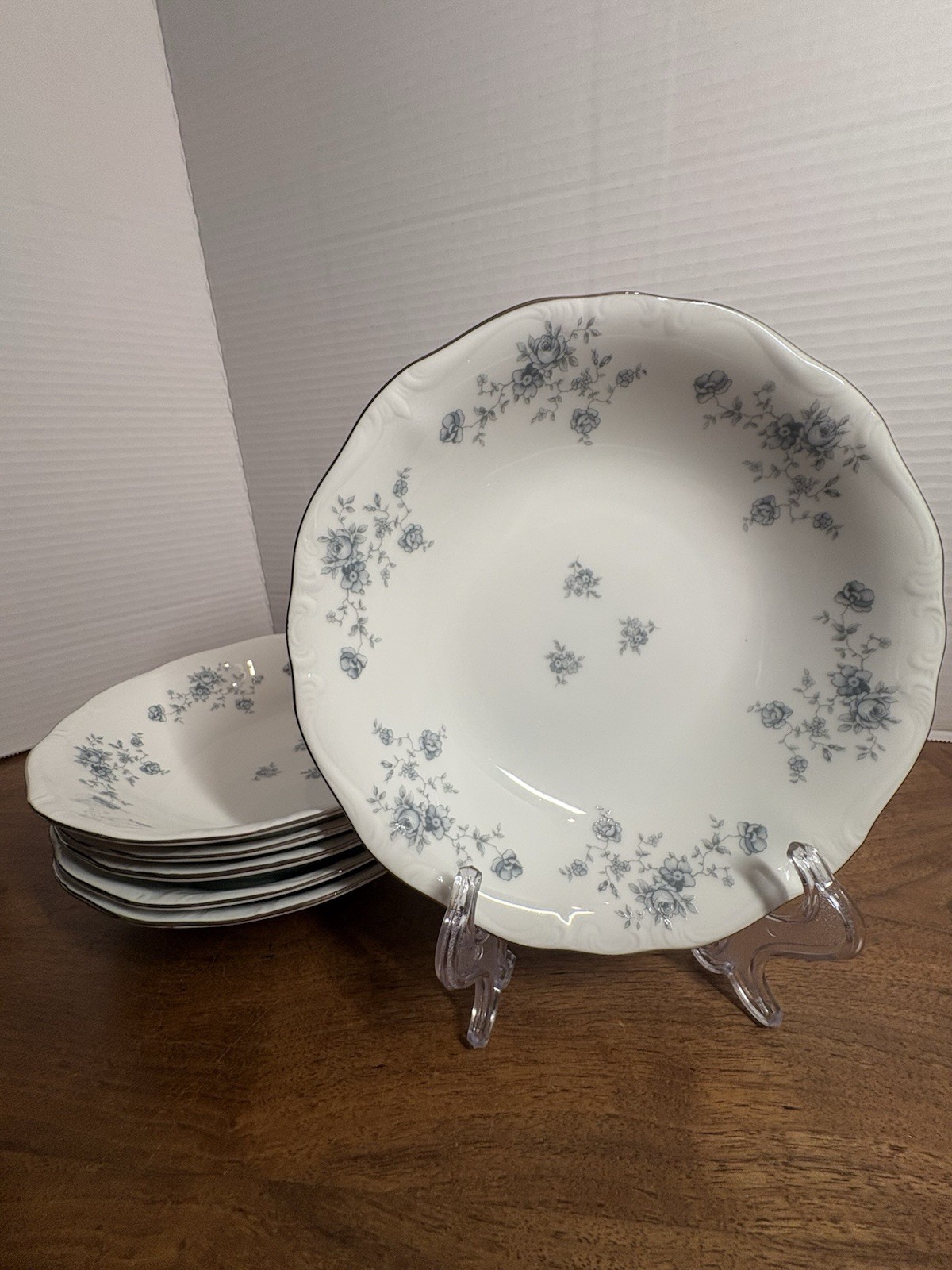 6- Johann Haviland Bavaria Blue Garland 7” Rimmed Soup Bowls Vintage China