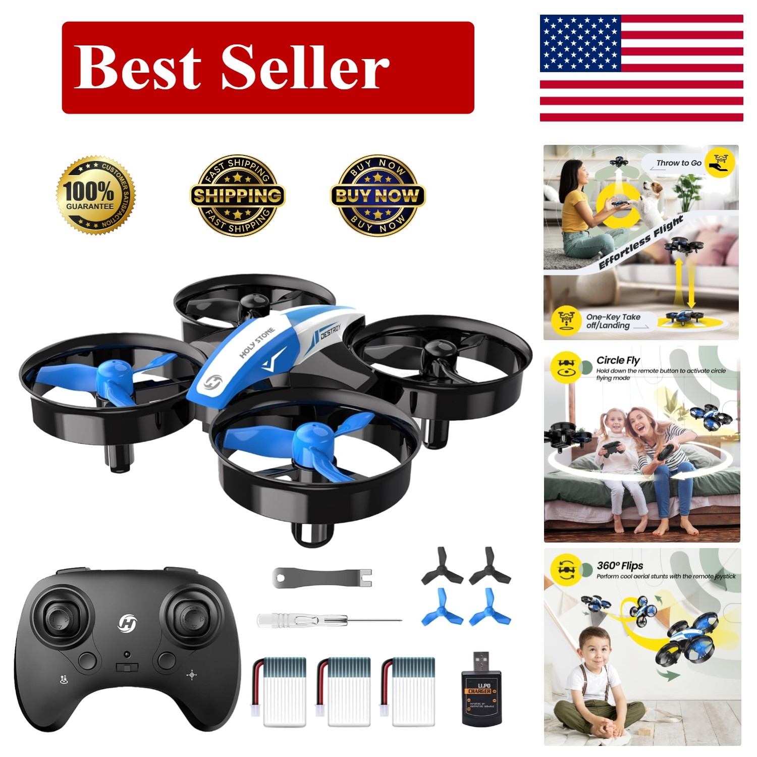Beginner-Friendly Mini Drone with 21 Min Flight Time & Propeller Guard, Blue