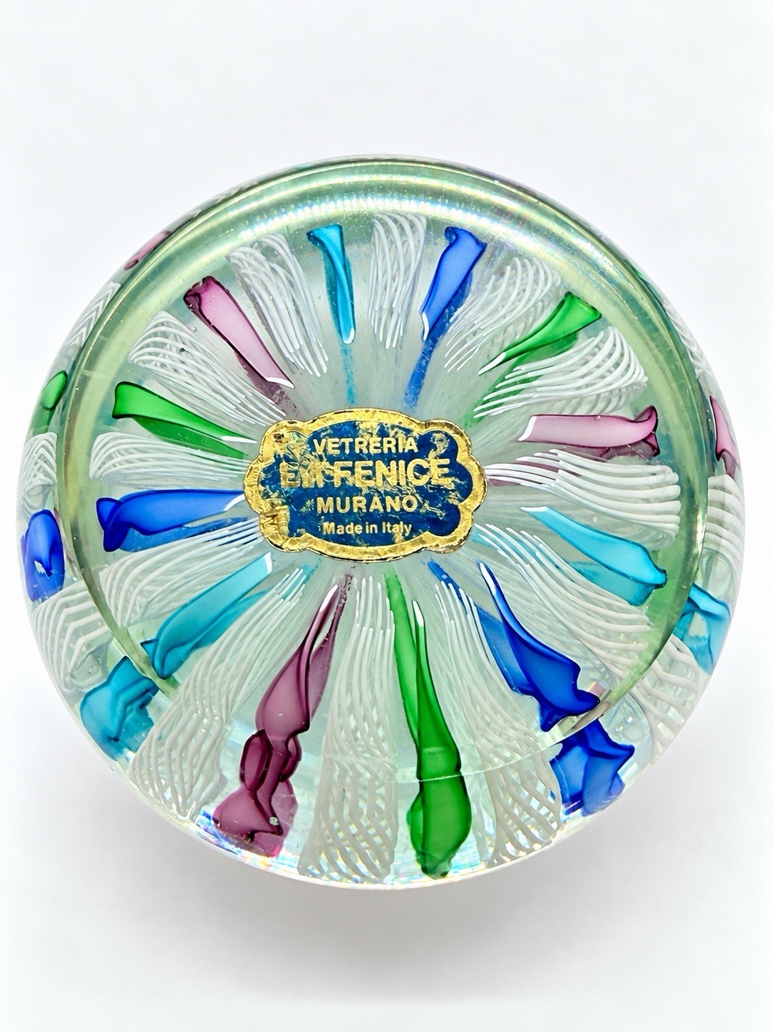 Vintage Vetreria LA FENICE Muarno Italy Paperweight Ribbons & Latticino