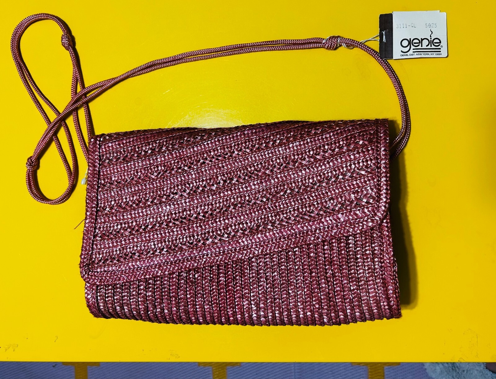 VTG 70s 80s Genie NWT Woven Straw Crossbody Bag Clutch Mauve Pink Hong Kong Made