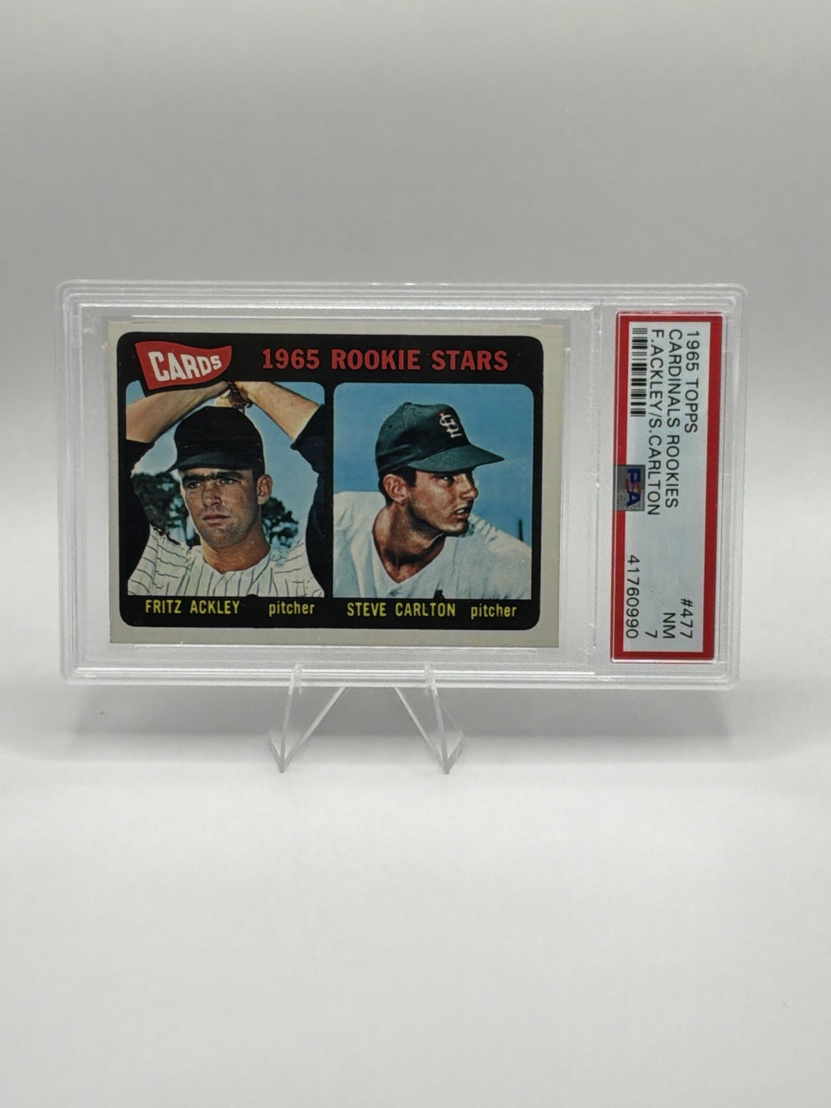 1965 Topps Rookie Stars Steve Carlton, Ackley #477 (RC)-PSA 7