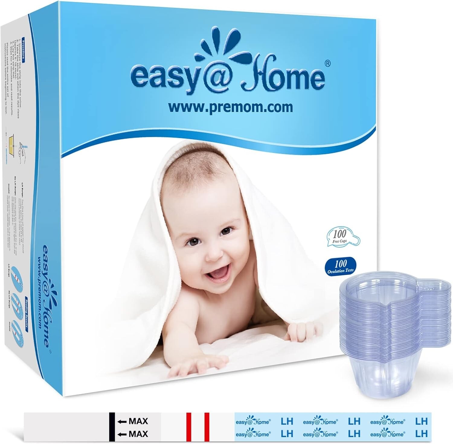 Easy@Home 100 LH Ovulation Test Strips + 100 Cups – TTC Fertility Kit