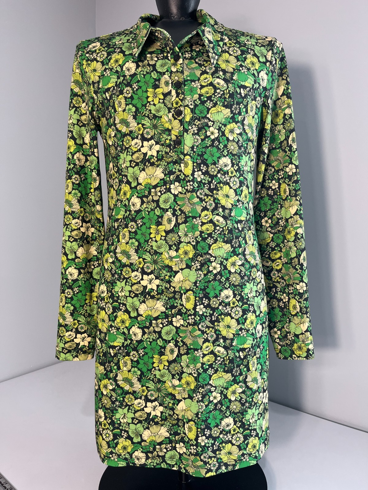 Zara Womens Green Floral Knit Mini Dress Retro 60\'s Inspired Mod Size S Zara Womens Green Floral Knit Mini Dress Retro 60\'s Inspired Mod Size S