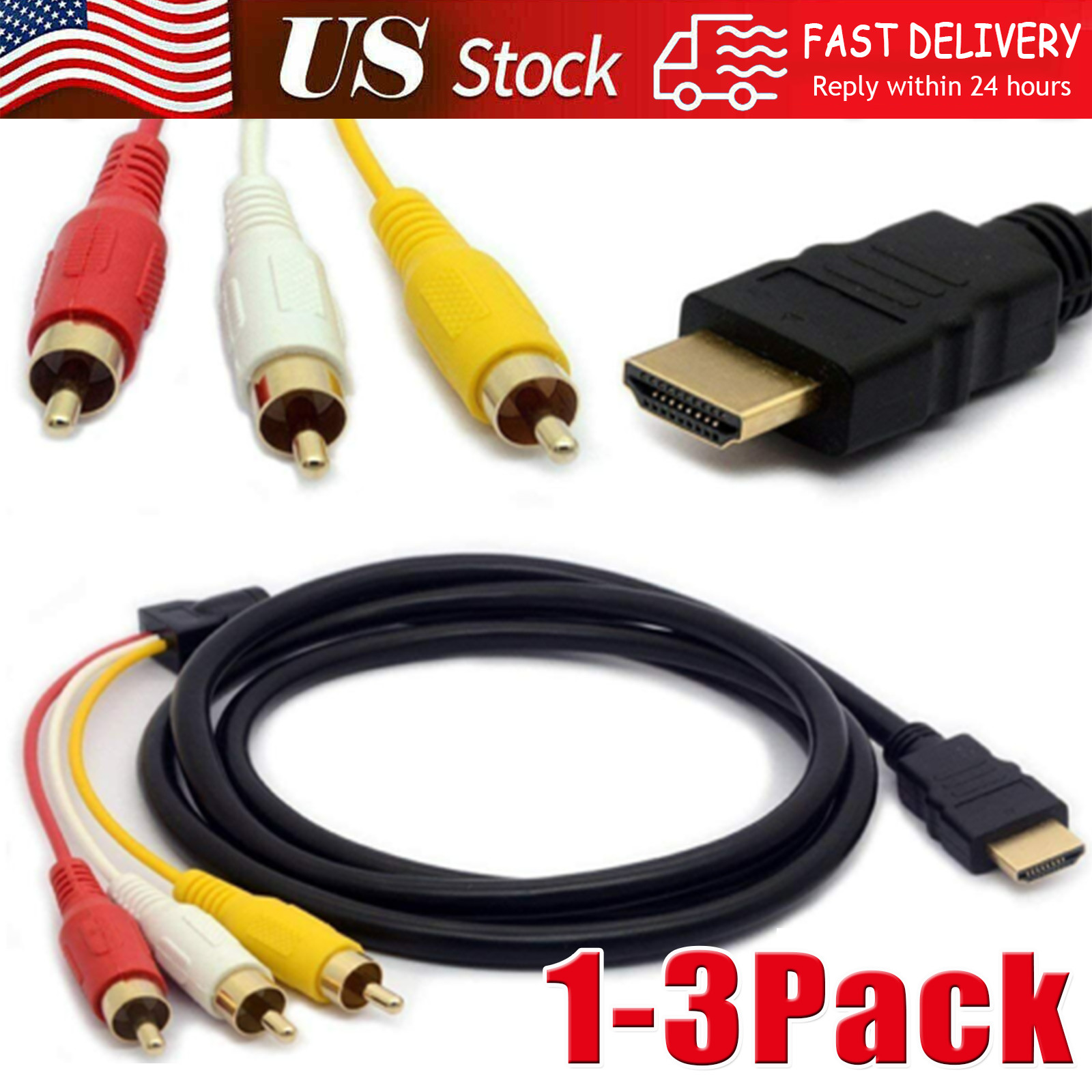 1080P HDMI Male To 3 RCA Video Audio AV Component Converter Adapter Cable HDTV 1080P HDMI Male To 3 RCA Video Audio AV Component Converter Adapter Cable HDTV