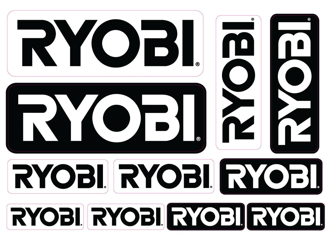Ryobi stickers Medium size set Ryobi decals graphics Laminated BLACK WHITE Ryobi stickers Medium size set Ryobi decals graphics Laminated BLACK WHITE