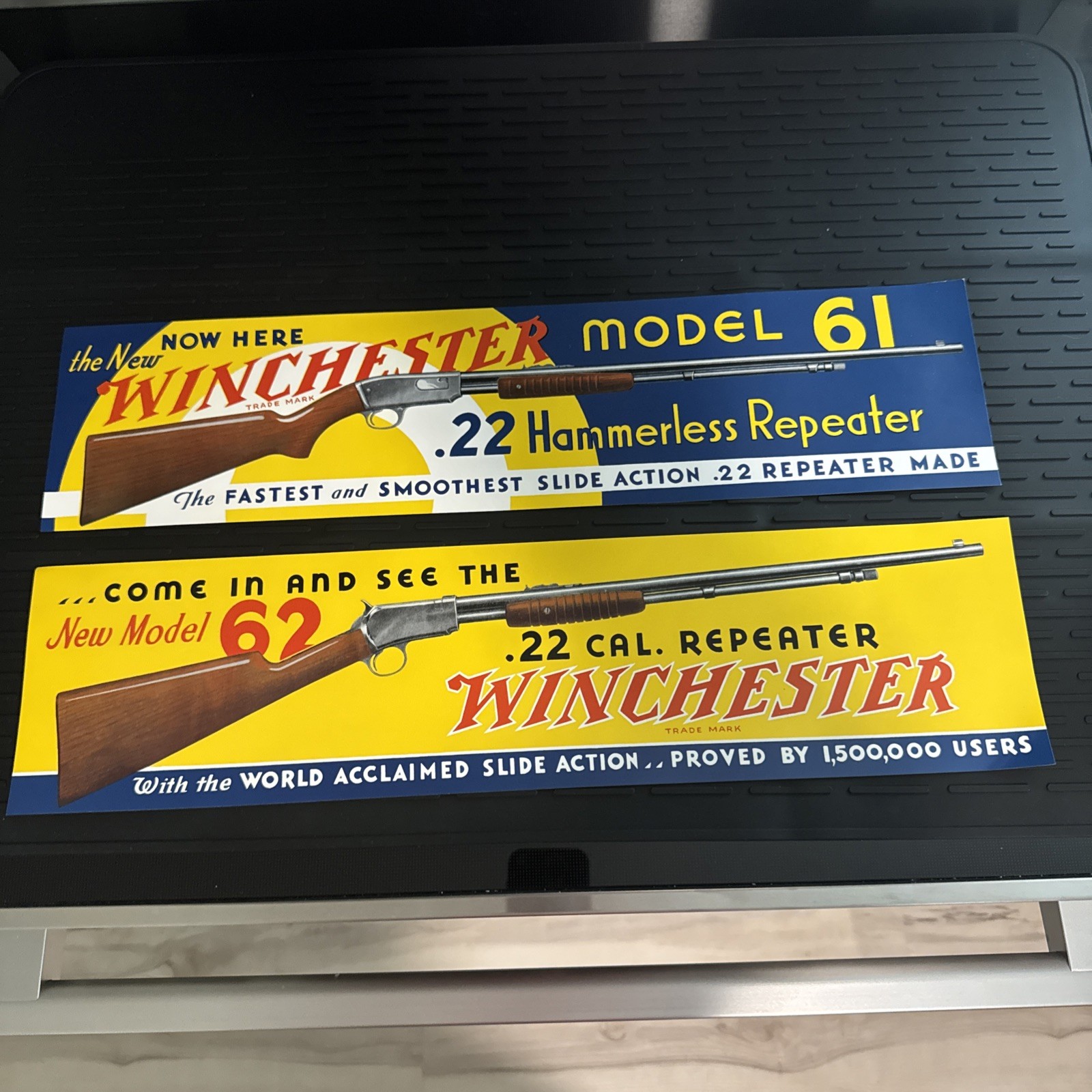 (2) Vintage Winchester Dealer Posters 1 Model 61 and (1) 62 Rifles New Old Stock