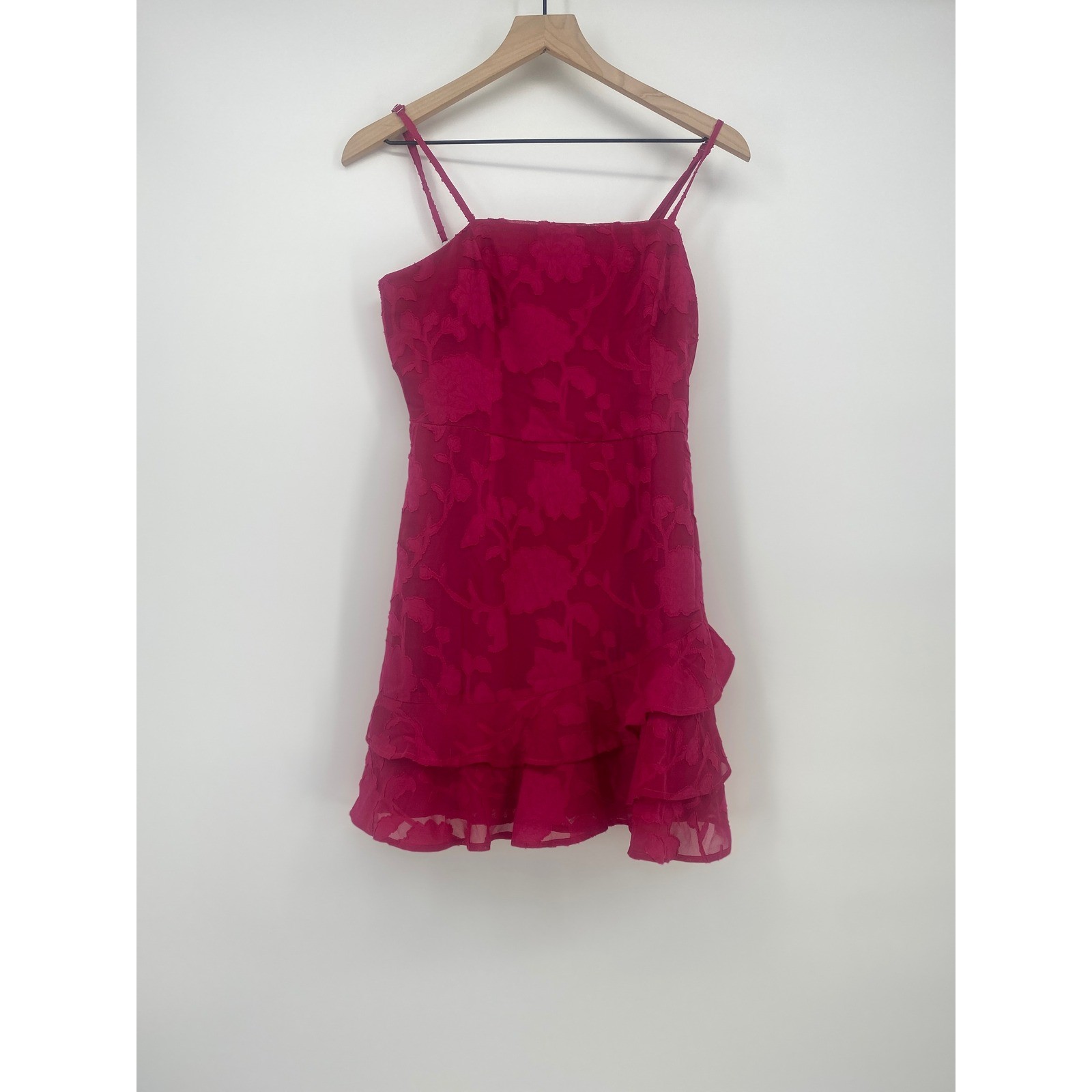 Lulus Mini Dress S Magenta Pink Floral Burnout Ruffle Tiered New