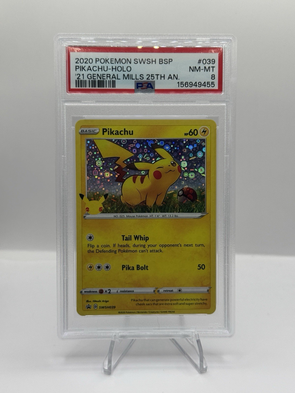 2020 Pokemon SWSH BSP Pikachu Holo 21 General Mills 25th Anniversary #039 PSA 8