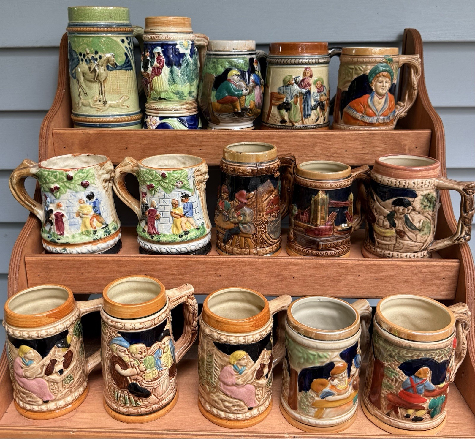 15 Antique (1930’s-1940’s) Japanese Majolica (Tin Glazed) Ceramic Steins / Mugs 15 Antique (1930’s-1940’s) Japanese Majolica (Tin Glazed) Ceramic Steins / Mugs