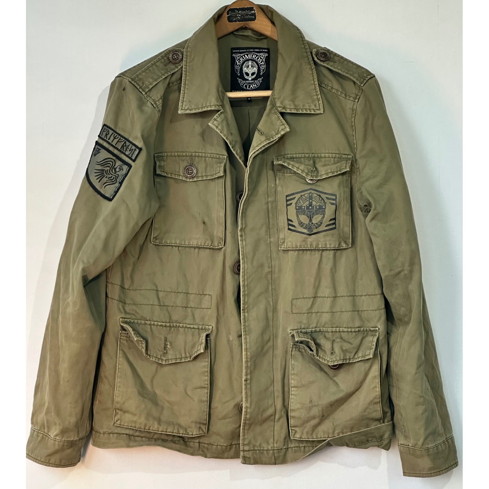 Grimfrost Clan Viking Field Jacket Military Utility Mens Medium Green Retro