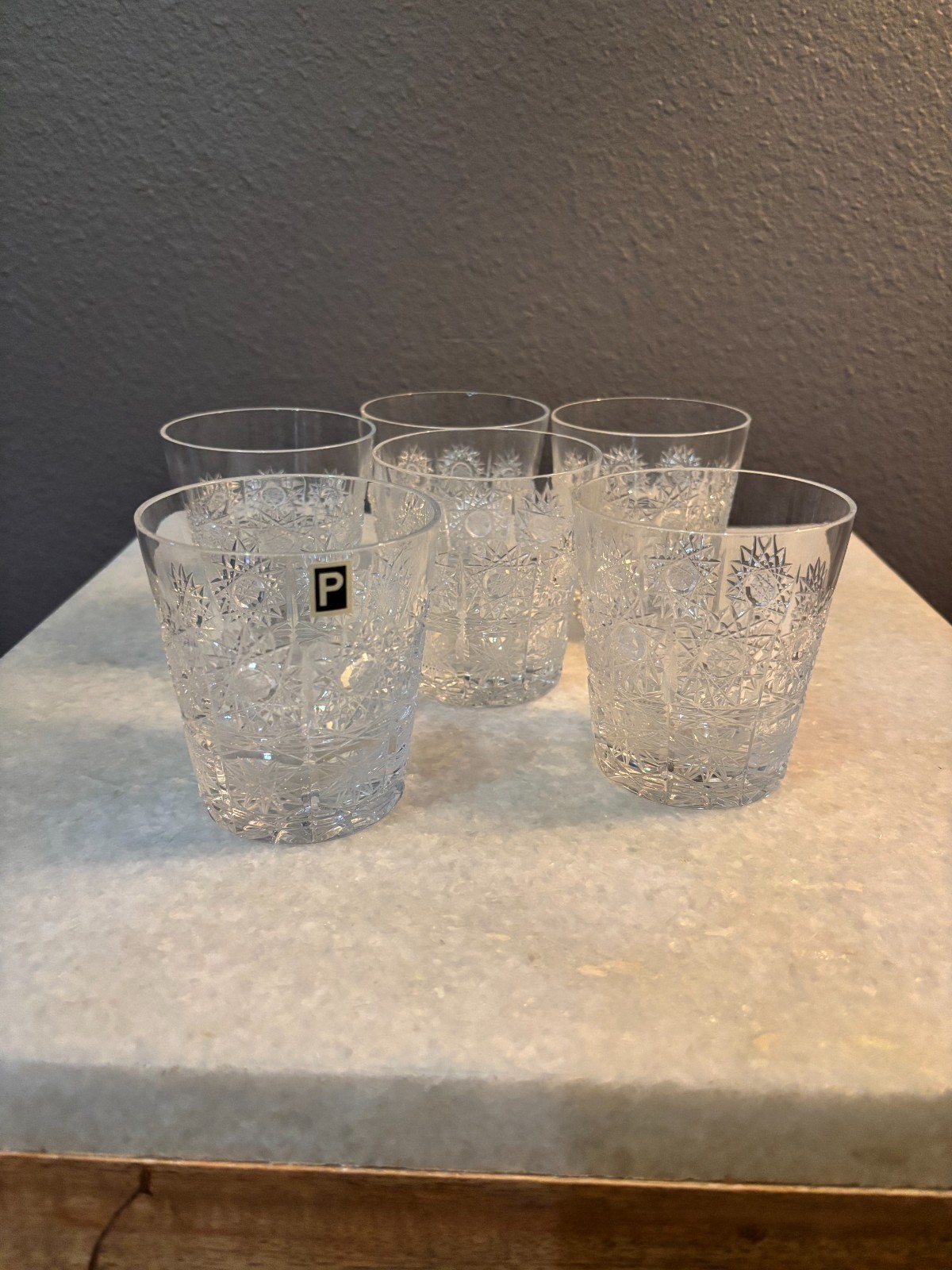 Vintage Bohemia Crystal Whiskey Glasses Set of 6 Pinwheel Cut Tumblers - 1990s