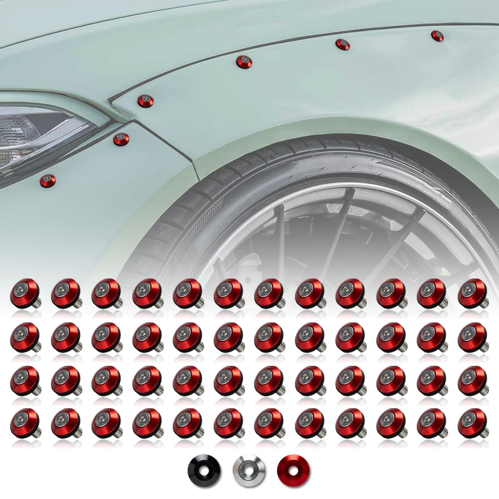 48-Piece M6 x 18mm Anodized Aluminum Tapered Washer Kit for Widebody, Fender ...