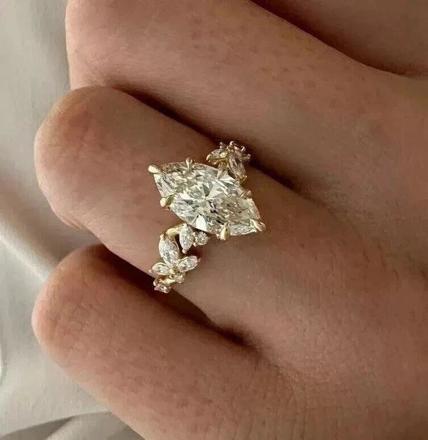 3 Ct Marquise Cut Lab-Created Diamond Wedding Ring 14k Yellow Gold Plated