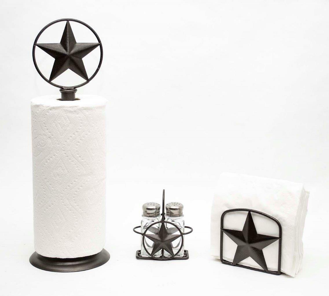 Kitchen Set of 3, Star Paper Towel Holder, Napkin Holder and Salt & Pepper Set