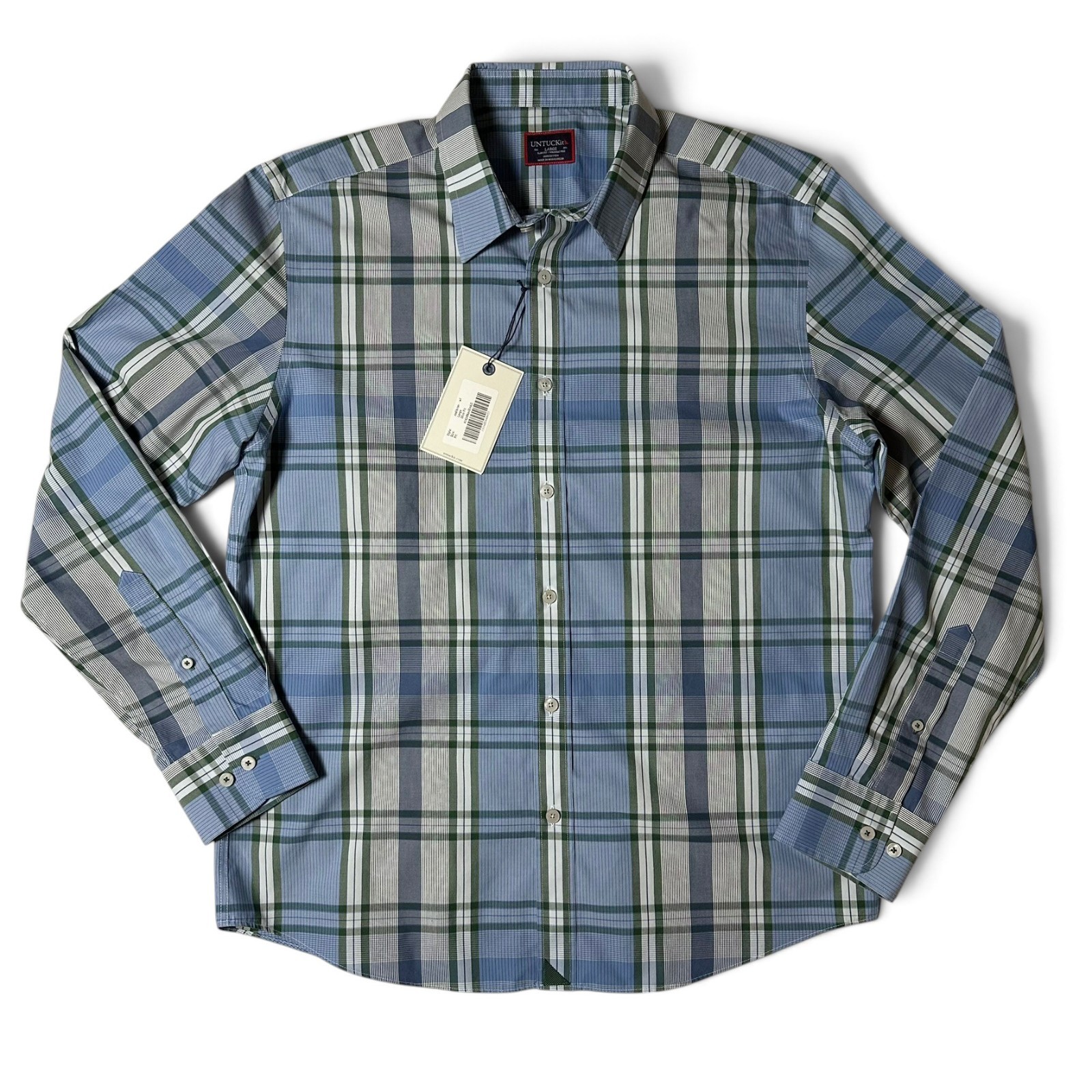 UNTUCKit Malibran Wrinkle Free Shirt Mens Size L Blue Green Plaid Slim Fit NWT