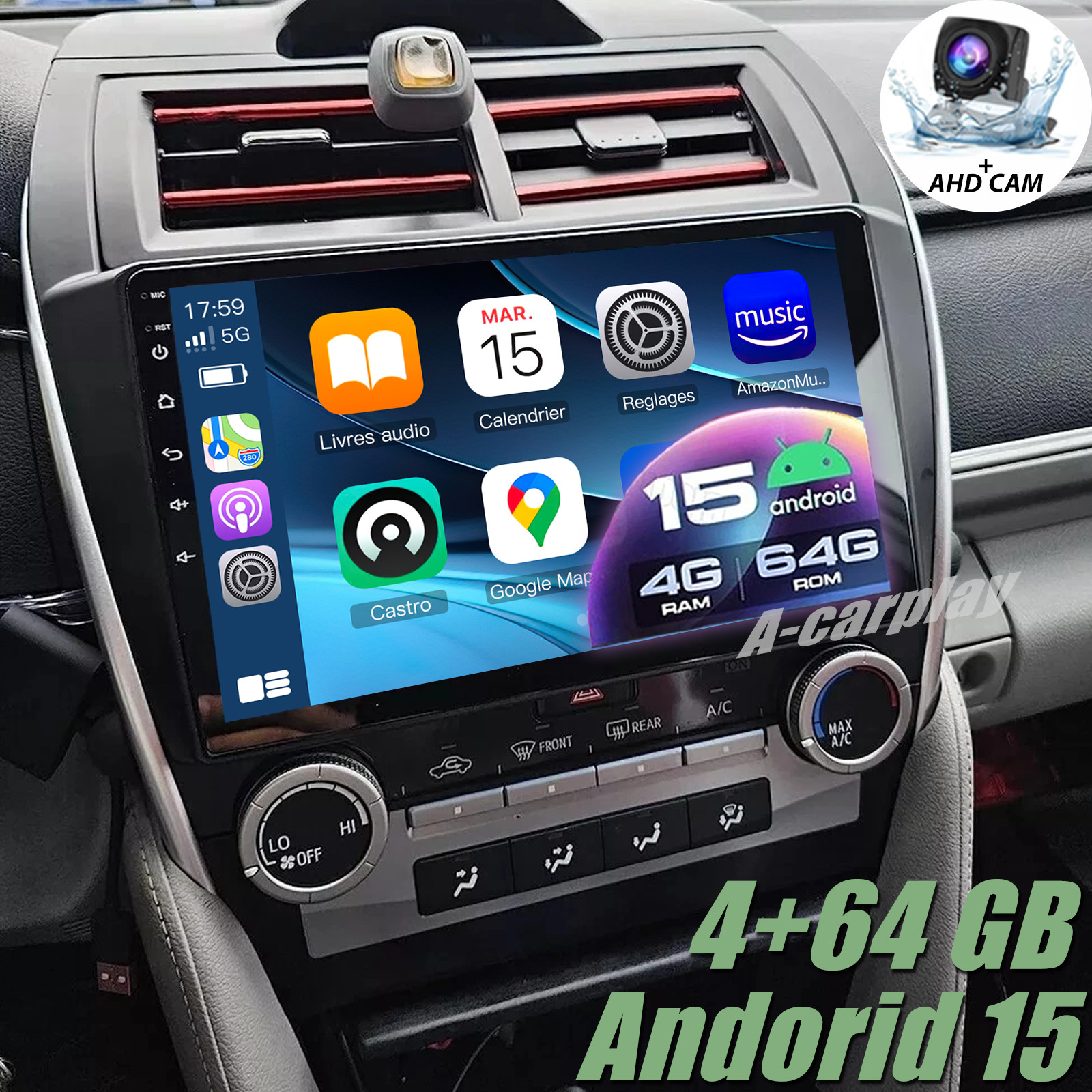 For 2012-2014 Toyota Camry Radio Car Apple Carplay Android GPS Navigation 4+64GB