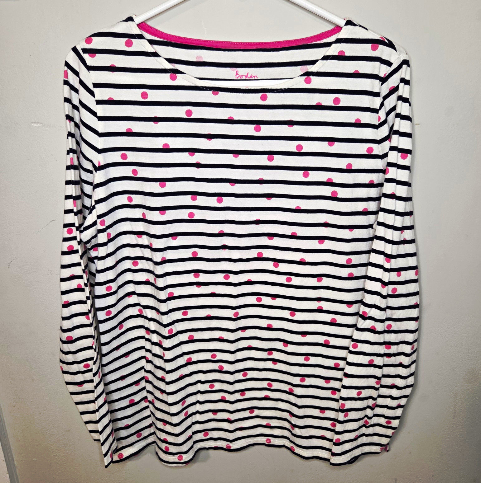 Boden Women\'s Great Breton Long Sleeve Striped Polka Dot Scoop Neck Tee XL Boden Women\'s Great Breton Long Sleeve Striped Polka Dot Scoop Neck Tee XL