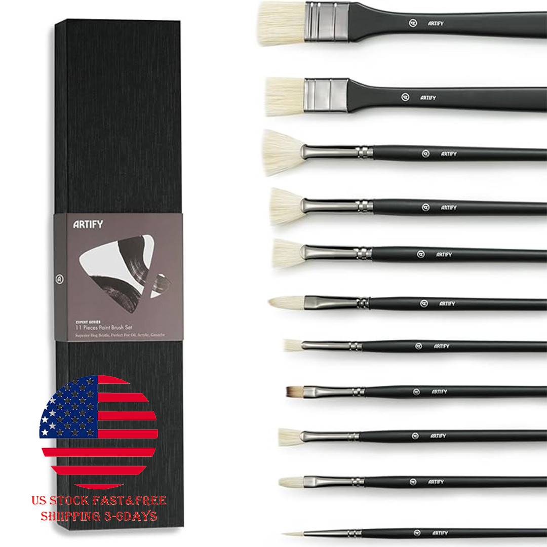 ARTIFY 11 Pieces Professional Artist Paint Brush Set Natural Hog Bristle Brushes ARTIFY 11 Pieces Professional Artist Paint Brush Set Natural Hog Bristle Brushes