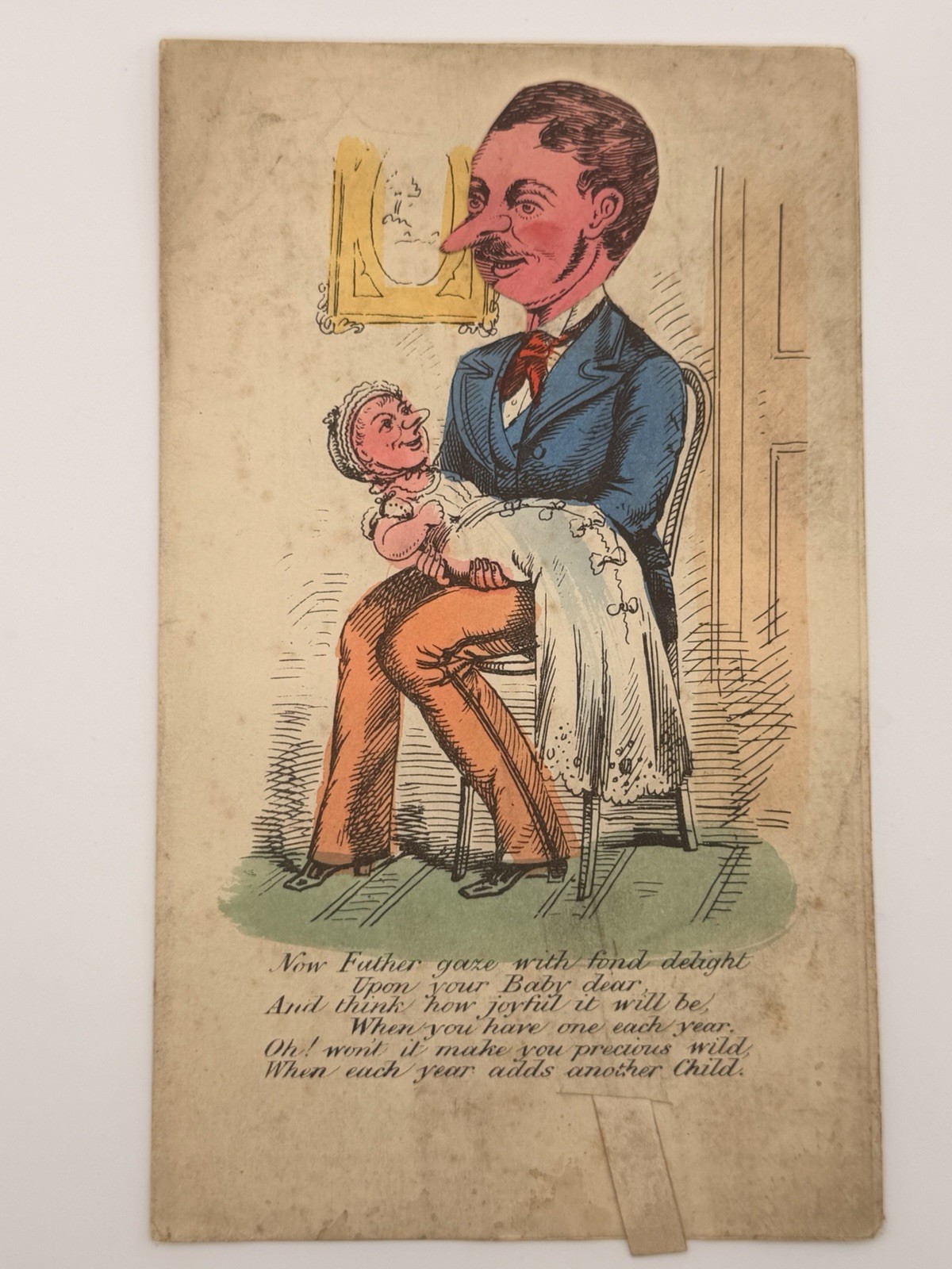 RARE 1800\'s MECHANCAL Hand-Colored MOCK Vinegar Valentine