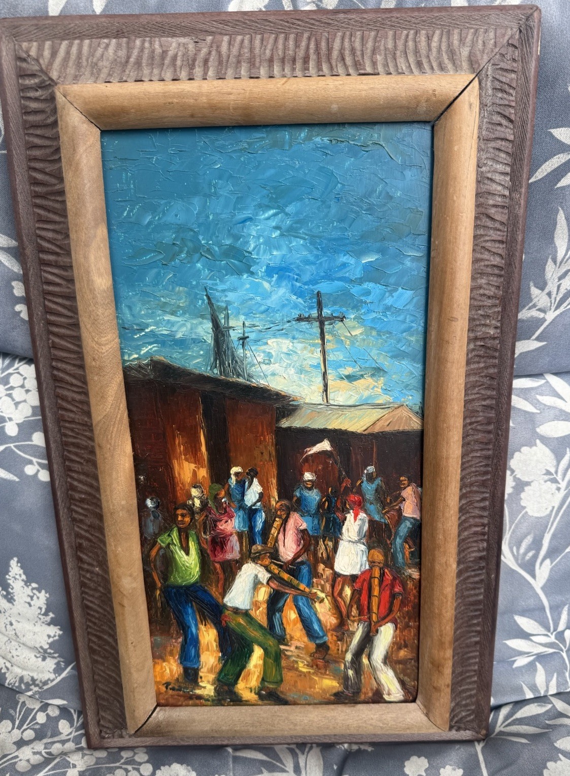 VINTAGE HAITIAN CARRIBEAN OIL PAINTING DANCING INSTRUMENTAL ARTIST SIGNED VINTAGE HAITIAN CARRIBEAN OIL PAINTING DANCING INSTRUMENTAL ARTIST SIGNED