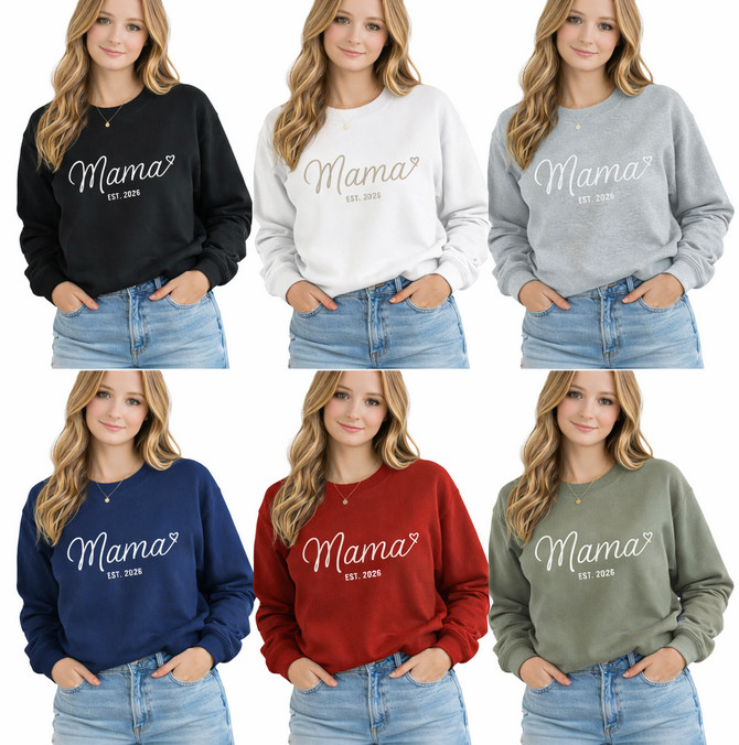 Personalized Mama Est 2026 Embroidered Sweatshirt – New Mom Gift