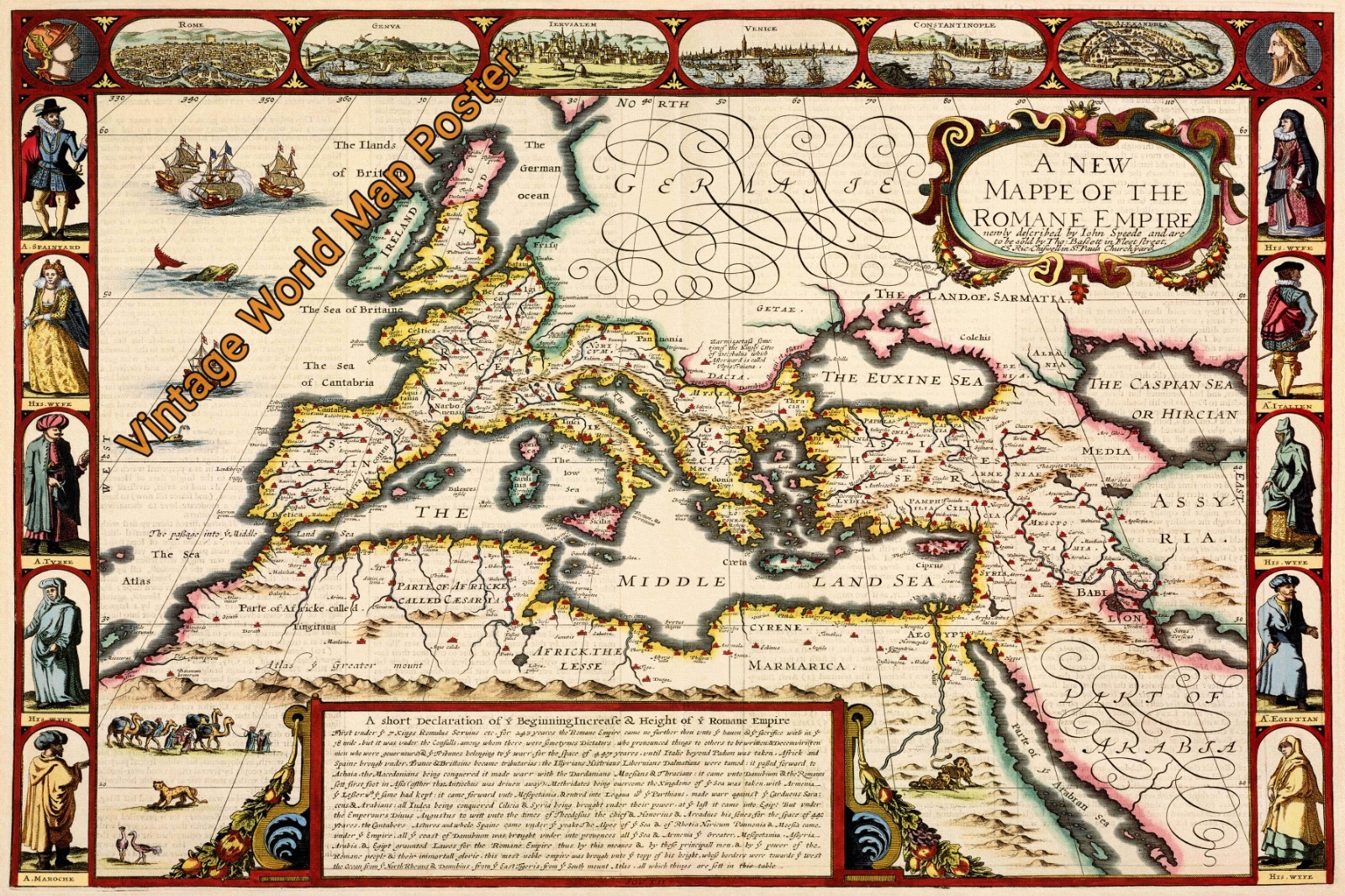 1552s Vintage World Map Old Style Poster ROMANE EMPIRE  24 x 36 Inch #T09