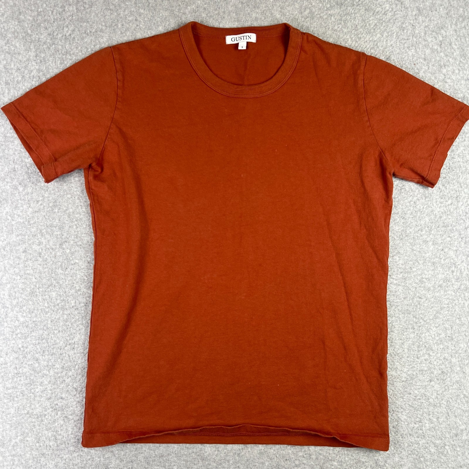 Gustin Shirt USA Made Short Sleeve Crew Neck Small Mens Orange Cotton Huckberry
